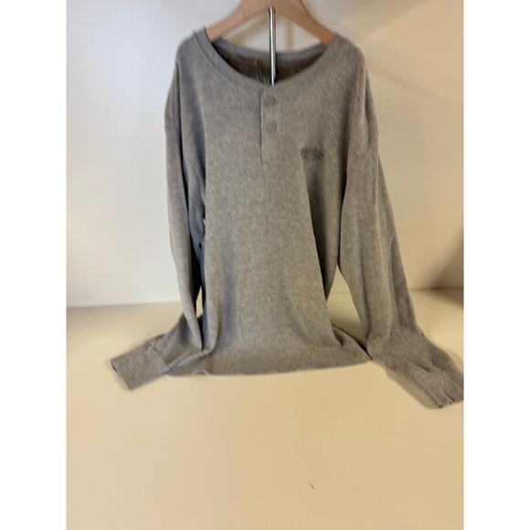 Real tree Men’s Sz L Henley Long Sleeve Gray Waffle Knit Outdoors Thermal Shirt - Picture 1 of 10